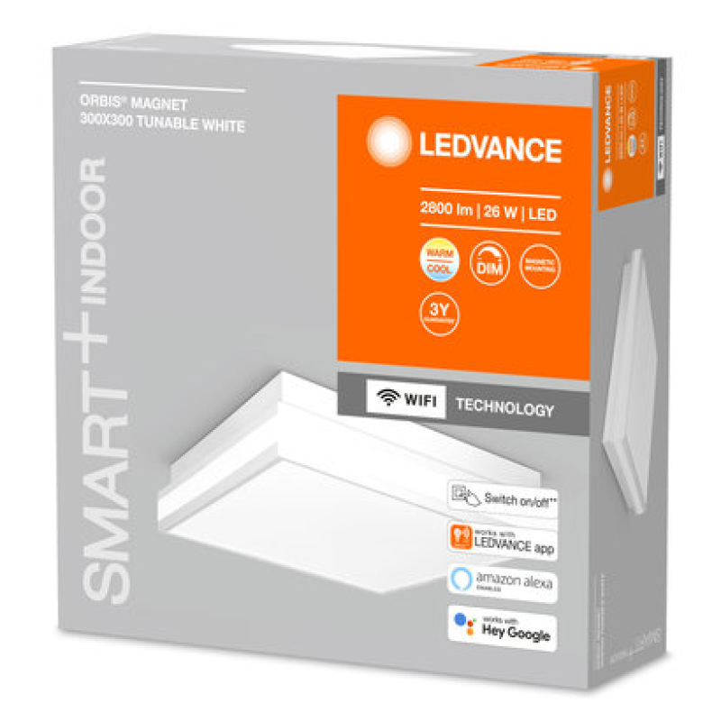 SMART потолочный светильник 26W 220V 2800lm 3000-6500K TW WIFI 300х86х300mm [4058075572652] Ledvance Magnet DIM