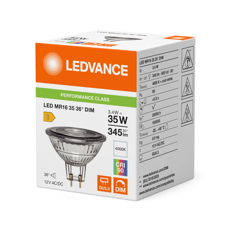 Лампа LED 3,4W 12V 345lm 4000K GU5.3 50x44mm DIM рефлекторная [4099854456619] Ledvance MR162036 P