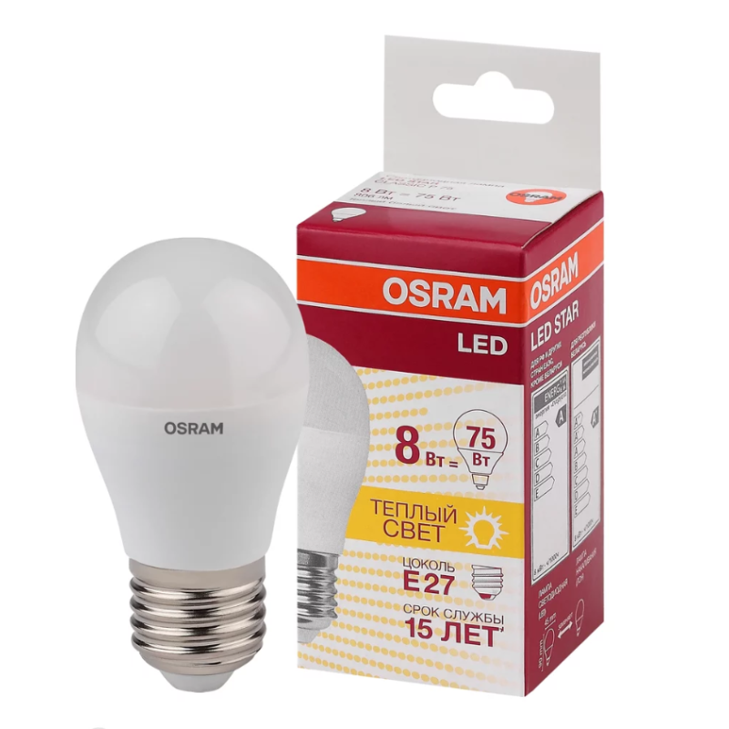 Лампа светодиодная 8W 220V 806lm 3000К E27 90x45mm шар [4058075210868] LED Star classic P OSRAM