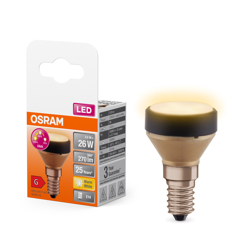 Лампа світлодіодна 3.5W 220V 270lm 2700K E14 35x54mm плоска [4099854356834] OSRAM LED FLAT 26