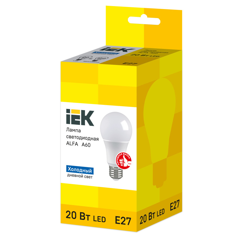 Лампа светодиодная 20W 220V 1800lm 6500K E27 60х120mm груша [LLA-A60-20-230-65-E27] ALFA УЕК