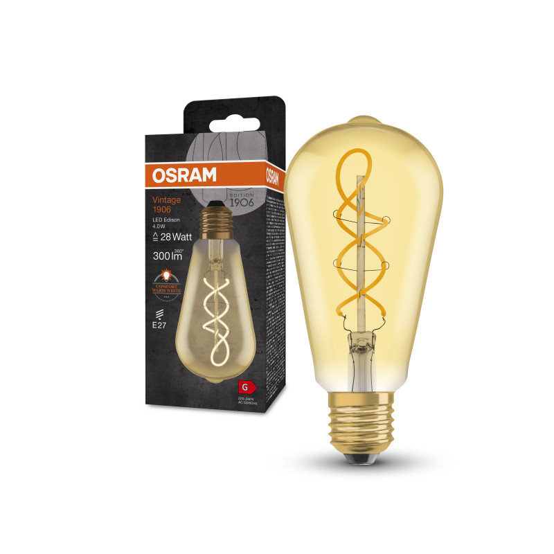 Лампа LED 4W 220V 300lm 2000K E27 143х64mm филаментная [4099854091292] OSRAM Vintage 1906® LED EDISON