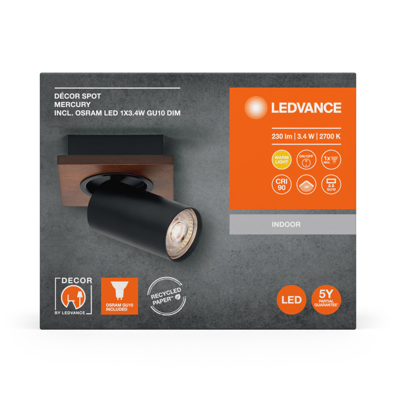 LED Светильник спот 3.4W 220V 230lm 2700K GU10 DIM 110х143.5х102mm [4058075828049] DECOR SPOT MERCURY LEDVANCE