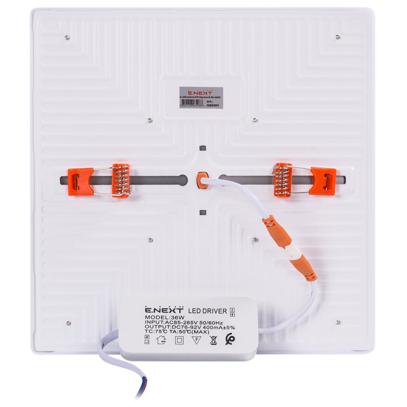Встраиваемый LED светильник 36W 220V 3240lm 4500K 220x220x20mm IP40 белый [l0861011] E.NEXT e.LED.stand.MP.Square.R.36.4500