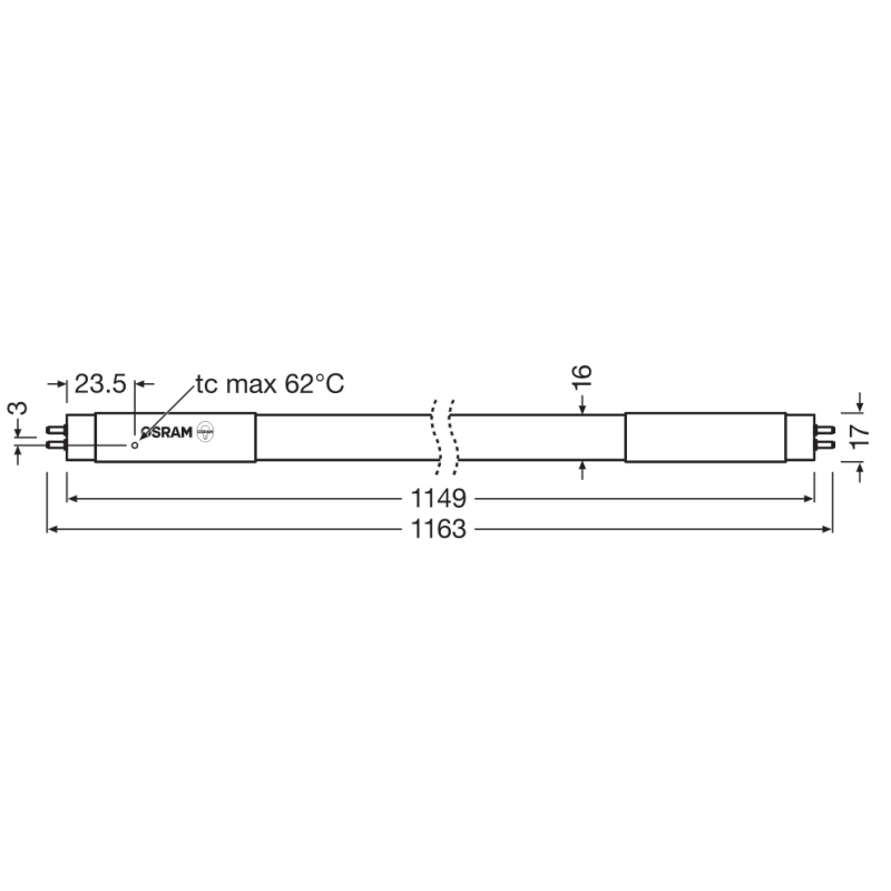Лампа трубка LED 17W 1149mm 100-130V 2150lm 3000K G5 двустороннее подключение [4058075543188] OSRAM SubstiTUBE