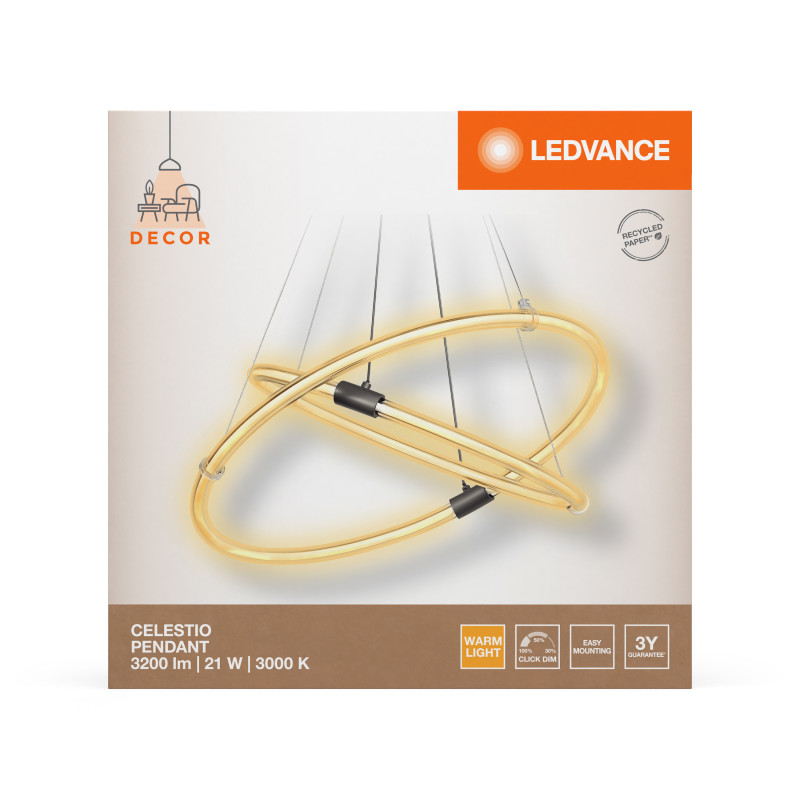 LED Светильник подвесной 21W 220V 2400lm 3000K 498x456x800mm DIM [4058075842168] Ledvance DECOR CELESTIO PEND