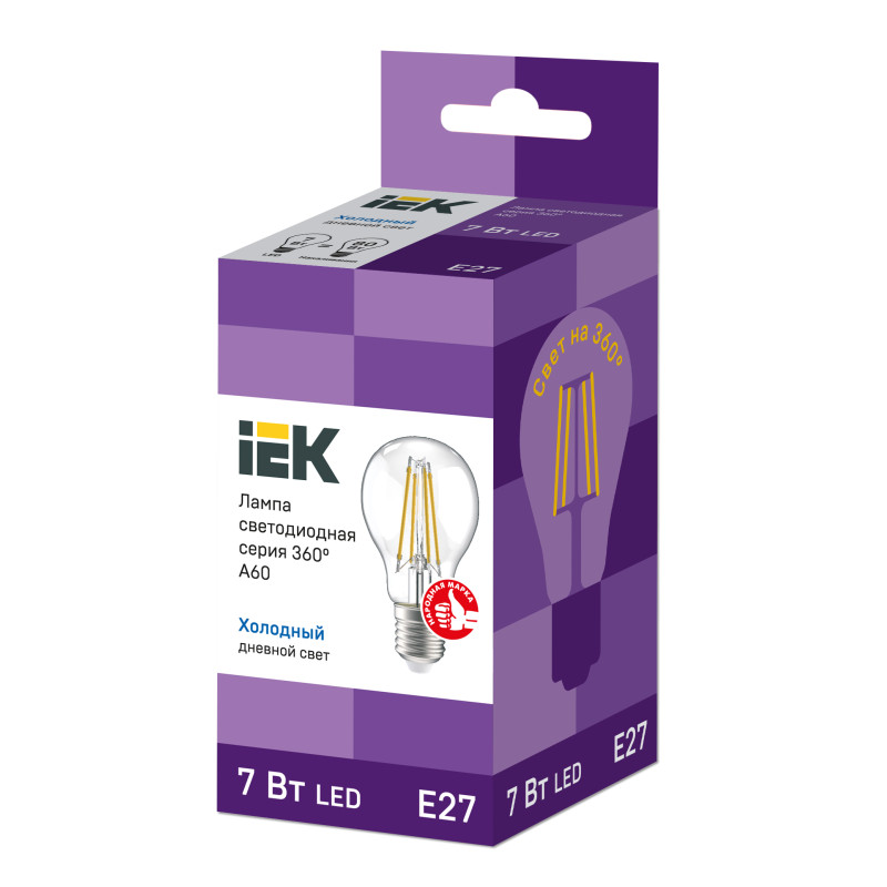 Лампа светодиодная 7W 220V 840lm 6500K E27 60х104mm груша [LLF-A60-7-230-65-E27-CL] серия 360 УЕК