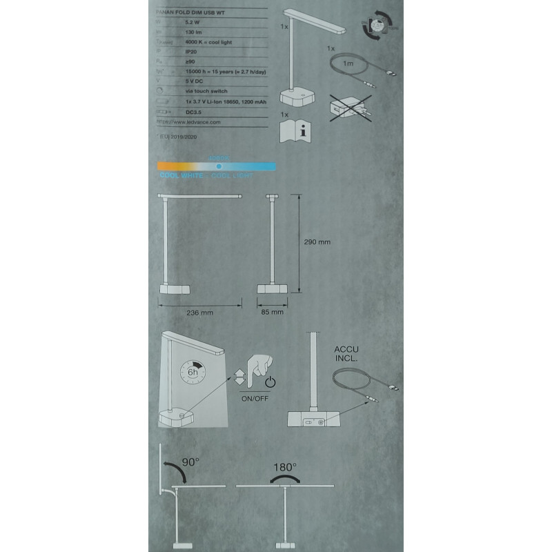 Настольная лампа 5.2W 5V 130lm 4000K DIM [4099854507472] Osram PANAN FOLD USB