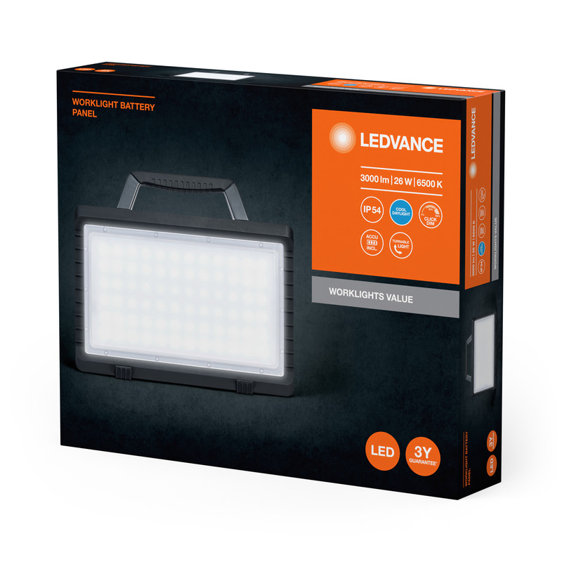 Прожектор LED 26W 5V 3000lm 6500K IP54 DIM 385x70x315mm з акумулятором [4058075831179] Ledvance Worklight Val Bat