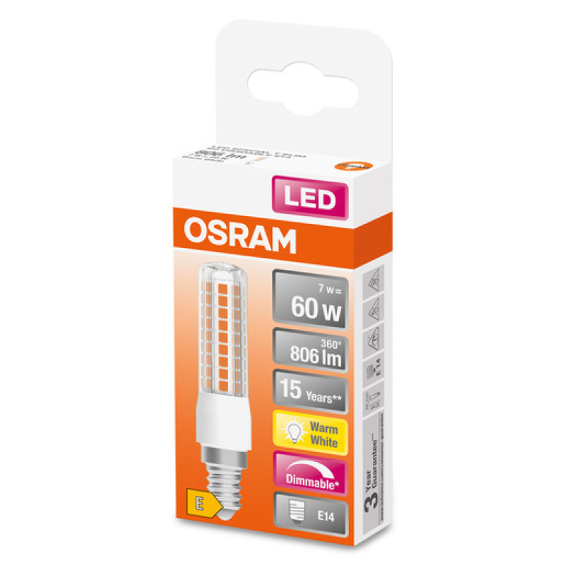 Лампа светодиодная 7W 220V 806lm 2700K E14 DIM 20х92mm капсула [4058075607316] OSRAM LED SPECIAL T SLIM DIM
