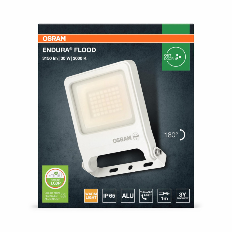 Светильник 30W 230V 2700lm 3000K IP65 193x39x170mm [4099854486500] Osram ENDURA FLOOD Warm White