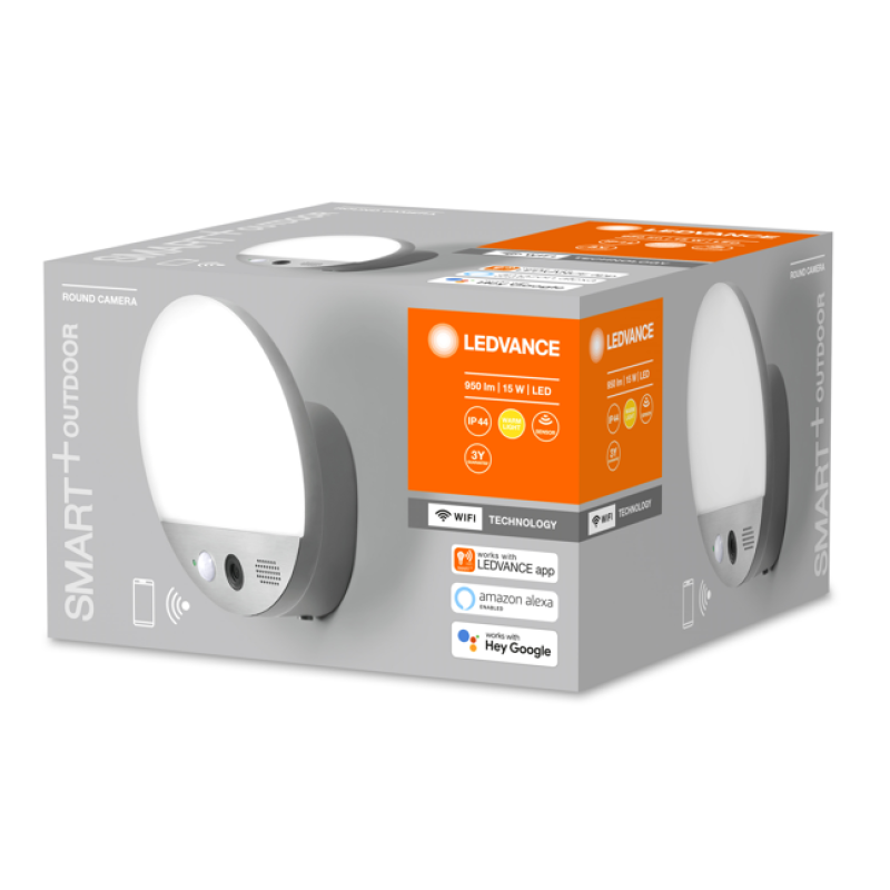 SMART светильник настенный с камерой 15W 220V 1350lm 3000K HD WIFI 105х105mm [4058075564480] Ledvance ROUND