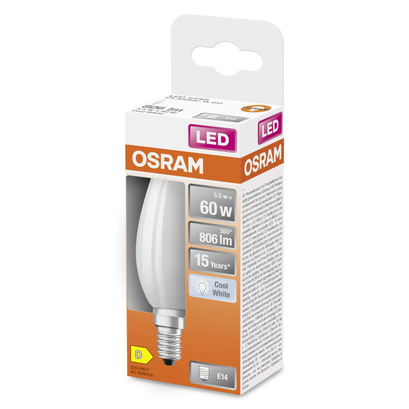 Лампа LED филаментная 5.5W 220V 806lm 4000K E14 35x100mm свеча [4099854116339] OSRAM Star Classic B60 Filament