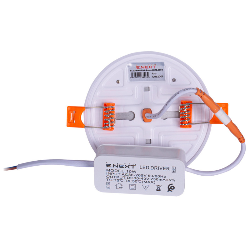 Встраиваемый LED светильник 10W 230V 900lm 6500K ⌀100x20mm IP20 белый [l0862001] E.NEXT e.LED.stand.MP.Round.R.10.6500