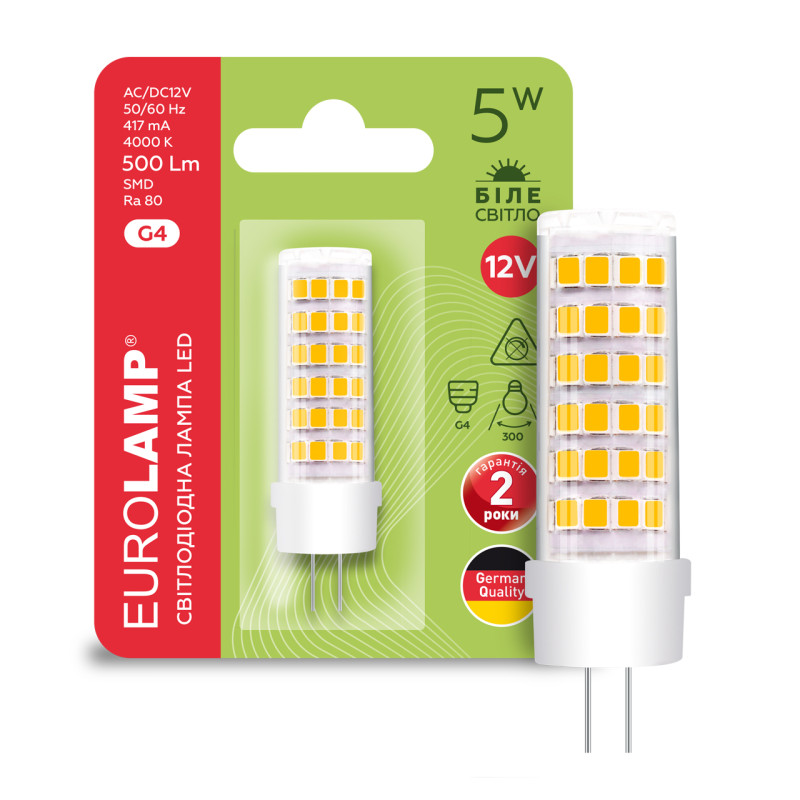 Лампа светодиодная 5W 12V 500lm 4000K G4 16x53mm капсула [4262380664890] EUROLAMP LED-G4-0540(12)