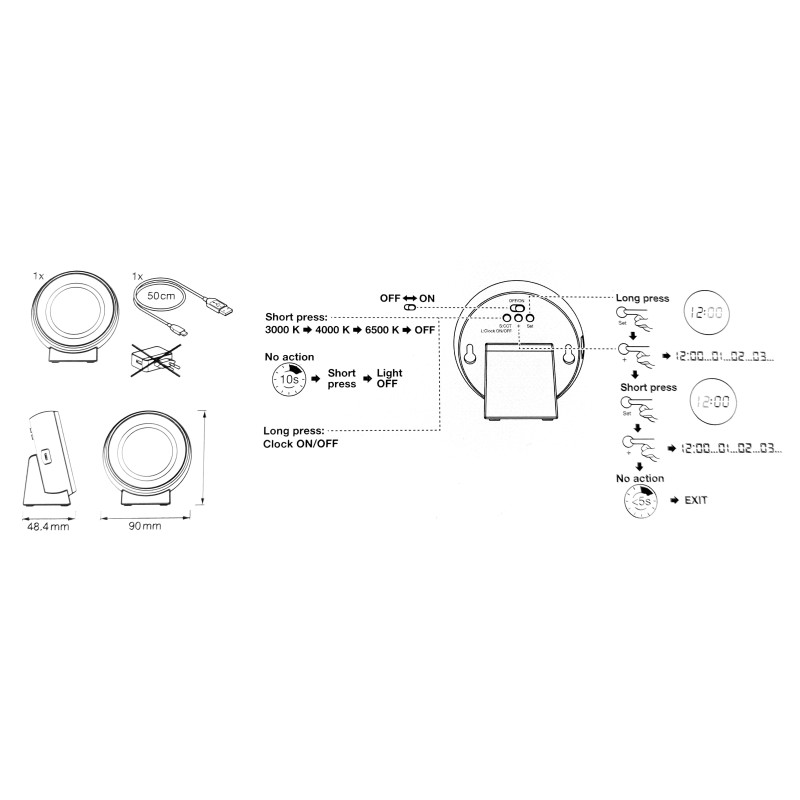 Нічник 0.30W 5V 5lm 3000-6500K 1000mAh 90x96.1x48.4mm [4058075757721] Ledvance NIGHTLUX CLOCK на акумуляторі