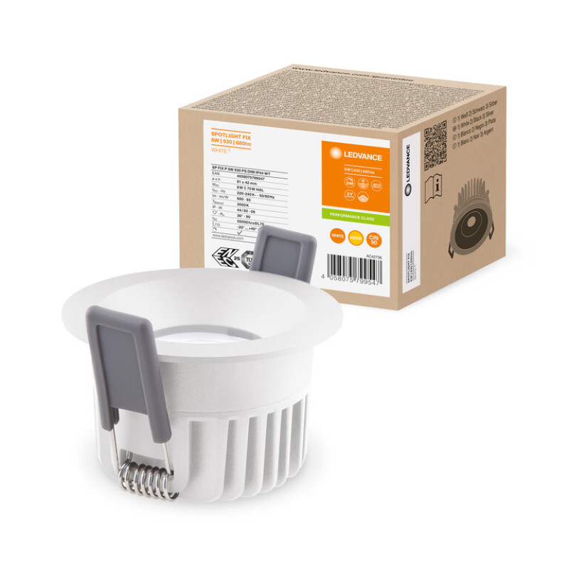 Светильник точечный 8W 220V 680lm 3000K ⌀81mm DIM IP44 белый [4058075799547] Ledvance SP FIX P
