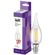 Лампа светодиодная филаментная 5W 220V 600lm 3000К E14 35х123mm свеча [LLF-CB35-5-230-30-E14-CL] C35