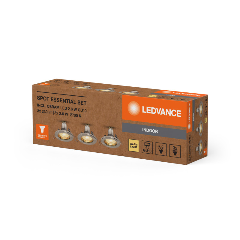 LED Светильник спотовый 3 шт. 2.6W 220V 230lm 2700K GU10 95х80mm [4099854103605] SPOT ESSENTIAL SET LEDVANCE