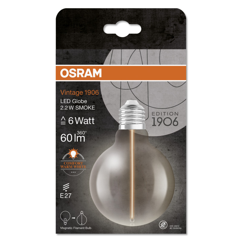 Лампа світлодіодна 2.2W 220V 60lm 1800K E27 95x138mm філаментна [4099854049958] OSRAM Vintage 1906 LED CLASSIC A