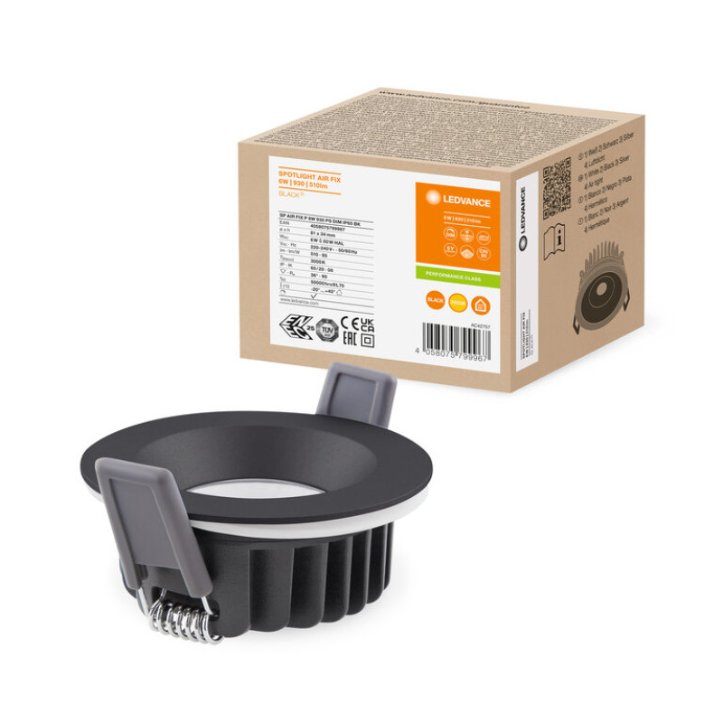 Светильник точечный 6W 220V 510lm 3000K ⌀81mm DIM IP65 черный [4058075799967] Ledvance SP AIR FIX P