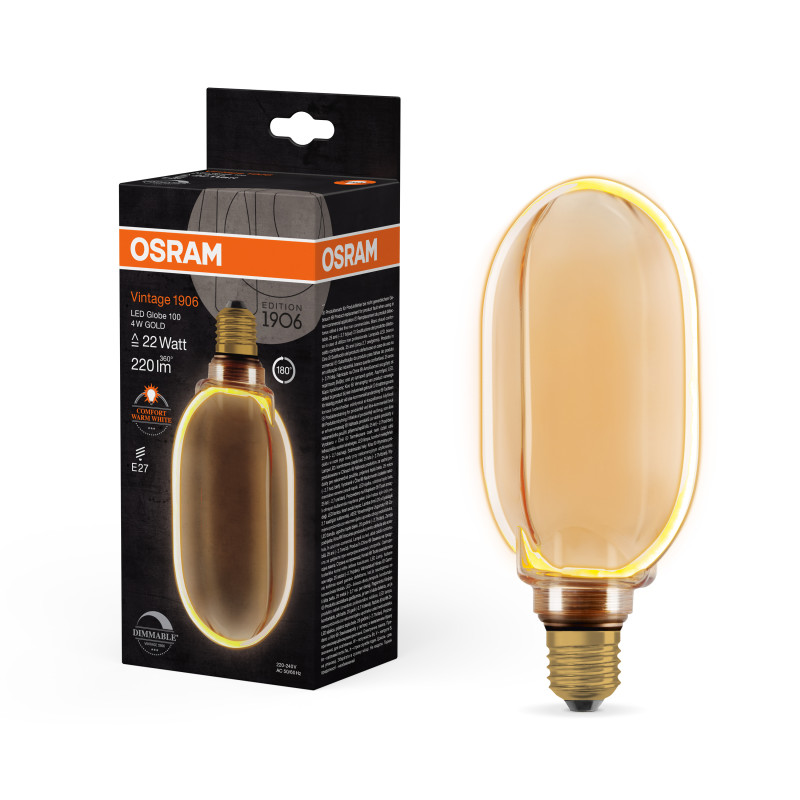 Лампа LED 4W 220V 220lm 1800K E27 DIM 100x189mm филаментная [4058075846005] Osram Vintage 1906 Globe Gold