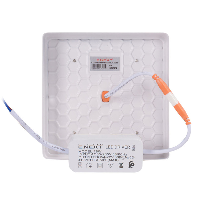 Накладной LED светильник 18W 220V 1620lm 4500K 120x120x38mm IP40 белый [l0861012] E.NEXT e.LED.stand.MP.Square.S.18.4500