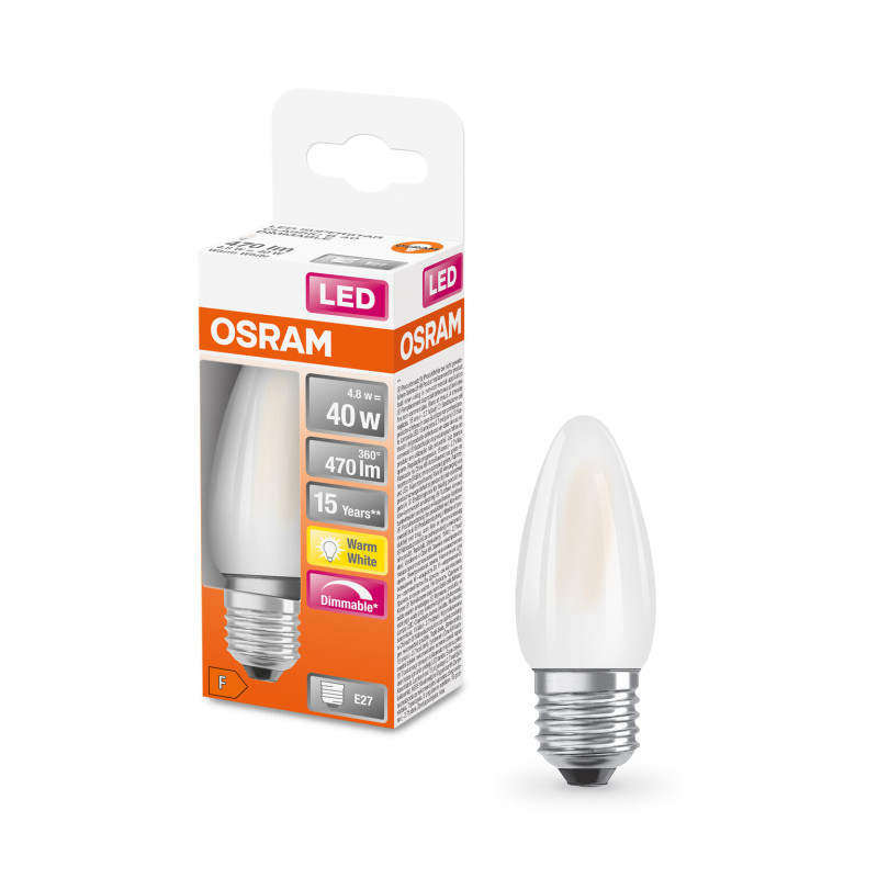 Лампа LED філаментна 4.8W 220V 470lm 2700K E27 35x95mm DIM свічка [4058075435025] LED CL OSRAM