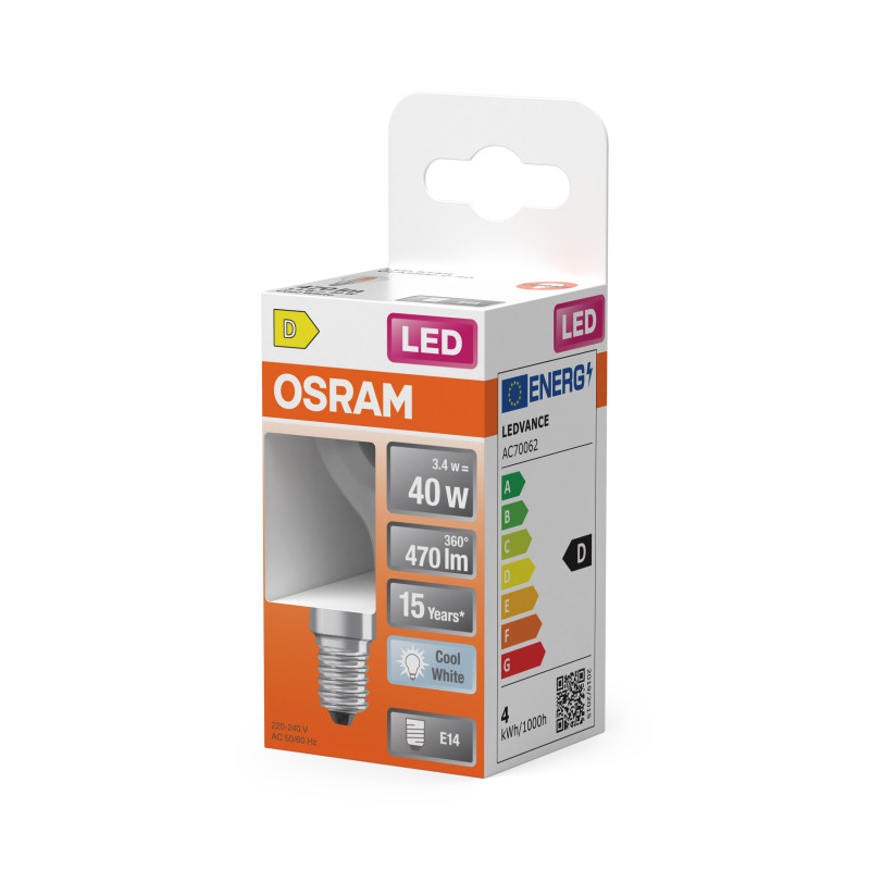 Лампа LED 3,4W 230V 470lm 2700K E14 45x84mm груша [4099854468339] Osram CL P40 Filament