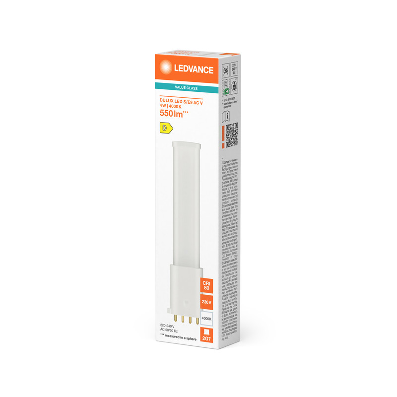 Лампа светодиодная 4W 230V 550lm 4000K 2G7 150x37mm [4099854669712] Ledvance DULUX LED SE9