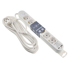 Сетевой фильтр-удлинитель 6 гнезд 5м с з/к USB+Type C с выключателем [ECO019001012] Ornat АСКО