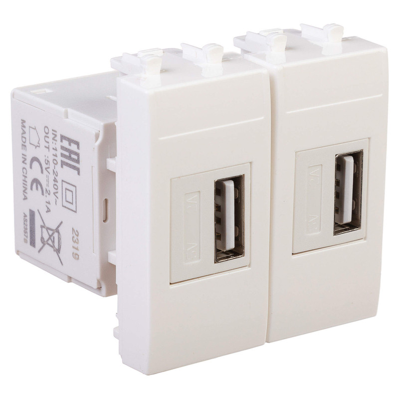 USB Розетка 2,1А 5В 2 модуля білий [4400542] ДКС Avanti