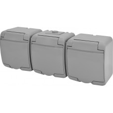 Розетка тройная с заземлением наружная с крышкой IP54 серая [4668074] RHE-3s-SR ETI