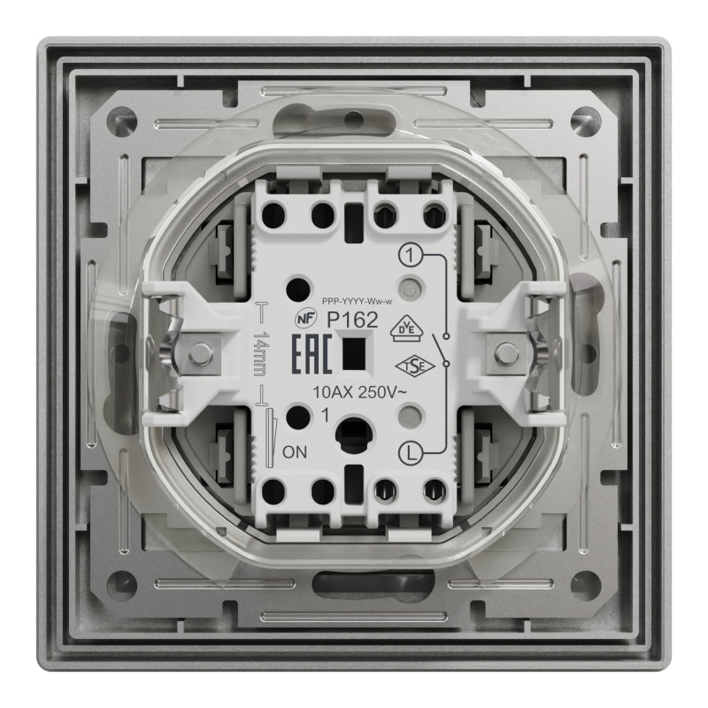 Выключатель одноклавишный IP44 Asfora с рамкой самозажимной ABS алюминий [EPH0100261] Шнейдер Электрик