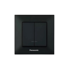 Выключатель двухклавишный с подсветкой Arkedia Slim с рамкой самозажимной ABS черный [WNTC01102BL-UA1] Panasonic