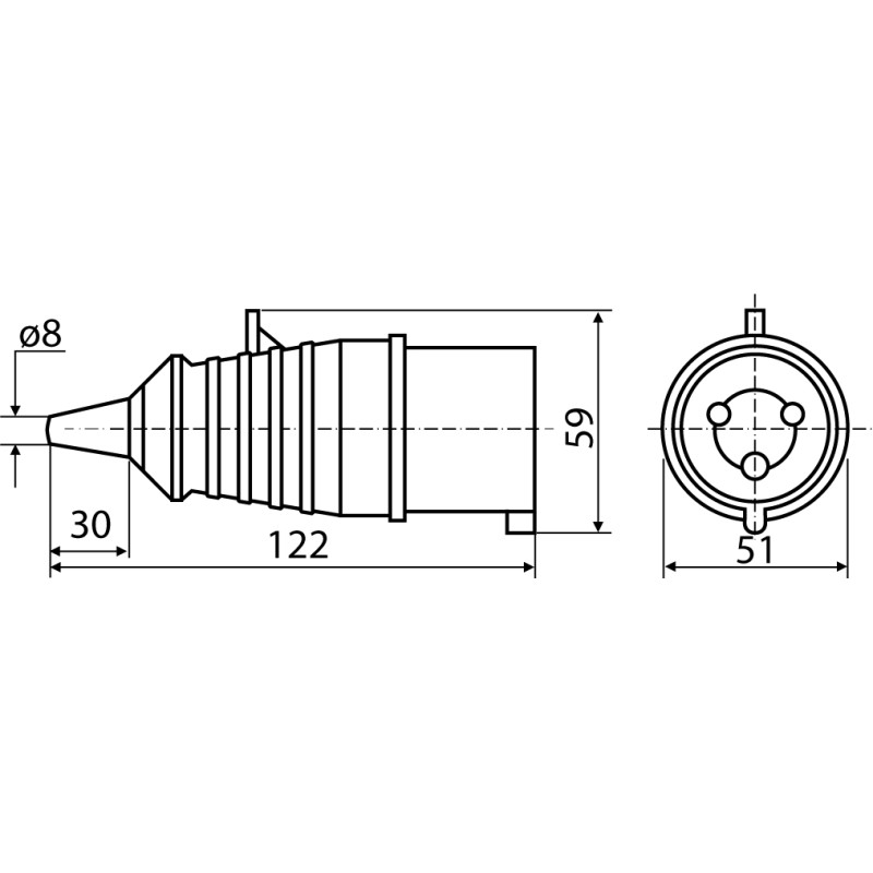 Силовая вилка 2P+PE 16А 230В переносная IP44 синяя [A0080010001] ВП (013) АСКО