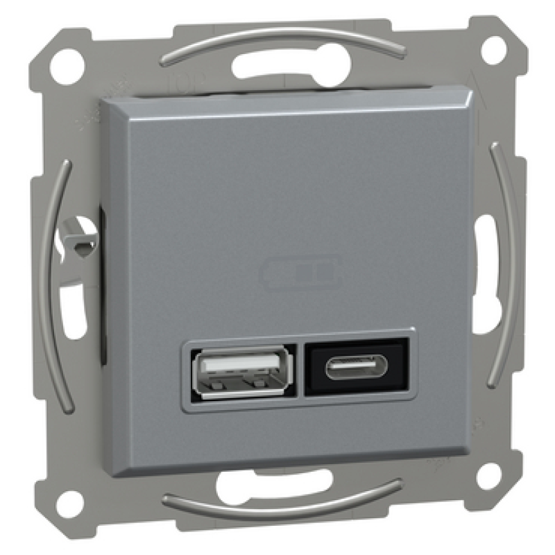 USB розетка тип А+С 21W 3A сталь ABS [EPH2700562] Шнейдер Електрік