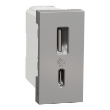 Розетка USB тип A+C Алюминий 45х22.5х39mm PC [NU301630] Unica New Schneider Electric