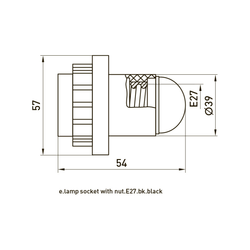 Патрон E27 електричний з гайкою 57х40mm пластик чорний [s9100007] e.lamp socket with nut.e27.pl.black E.NEXT