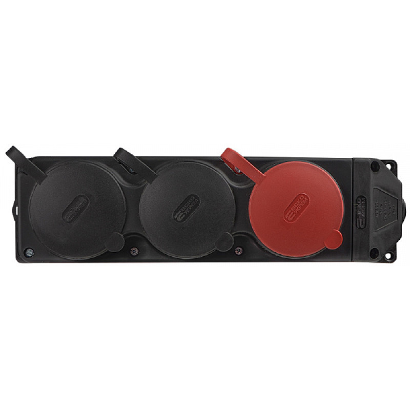 Колодка 3 гнезда с защитными крышками 1×25А/2×16A*2P+P 3Р+PE IP44 каучуковая [A0250010013] АСКО
