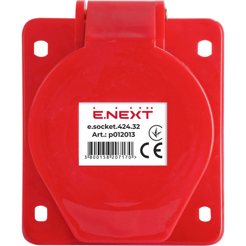 Силова розетка 3P+PE 32А 380В вбудована IP44 червона [p012013] E.NEXT e.socket.pro.4.32.wall