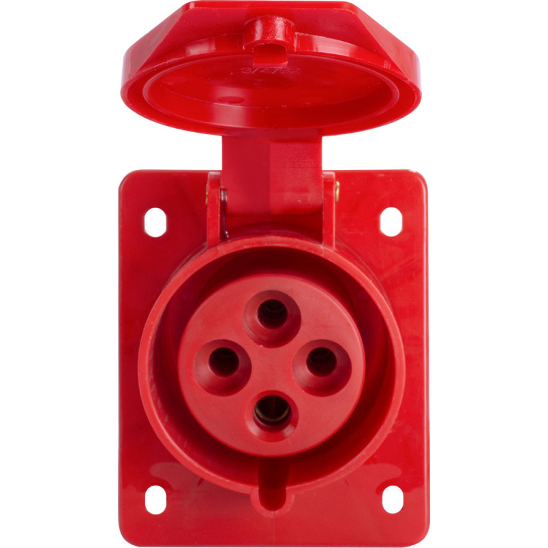 Силова розетка 3P+PE 32А 380В вбудована IP44 червона [p012013] E.NEXT e.socket.pro.4.32.wall