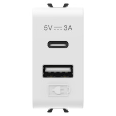 Розетка USB двойная 3A 5В тип A+C 1 модуль Chorusmart сатиновая белая технополимер [GW15449] Gewiss