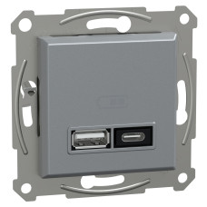 USB розетка тип А+С 21W 3A сталь ABS [EPH2700562] Шнейдер Электрик