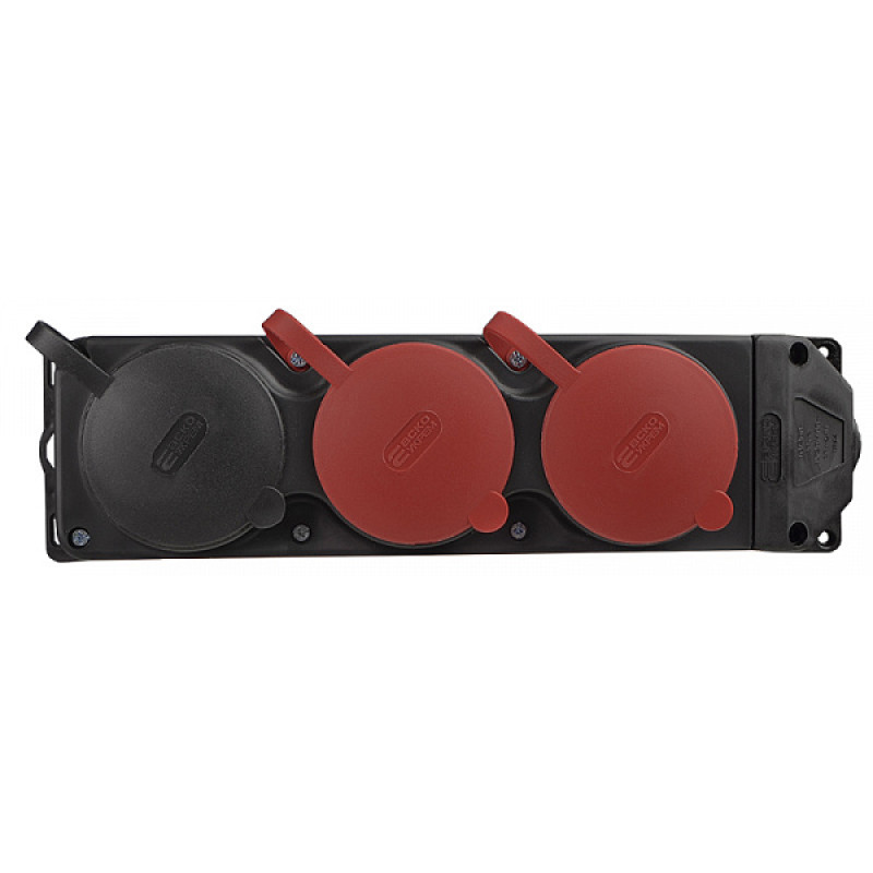 Колодка 3 гнезда с защитными крышками 1×25А/2×16A*2P+P 3Р+PE IP44 каучуковая [A0250010014] АСКО