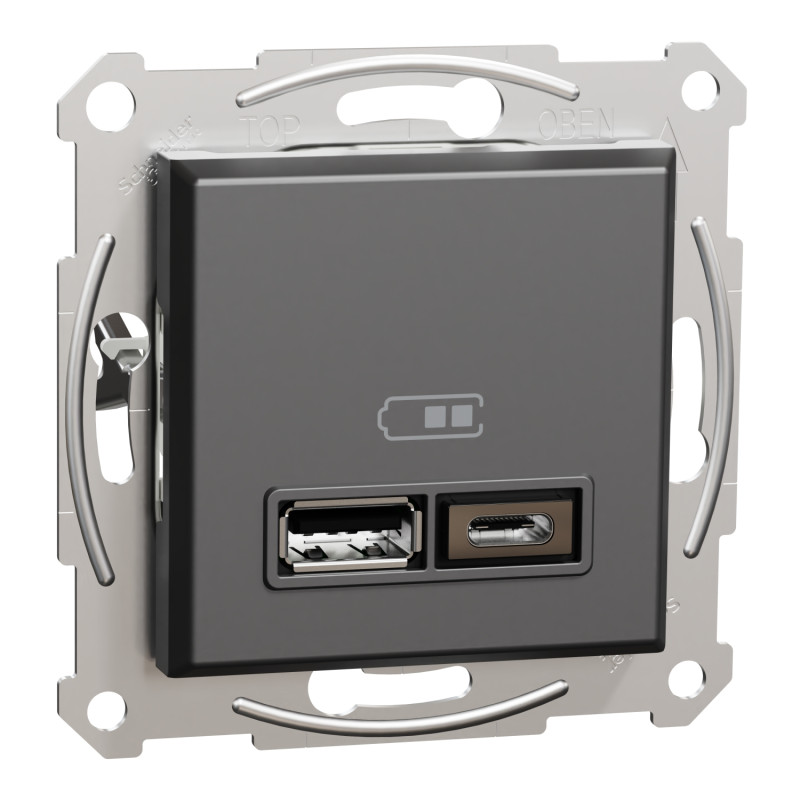 USB розетка А+С 2.4А Asfora ABS чорний [EPH2700371] Шнейдер Електрік