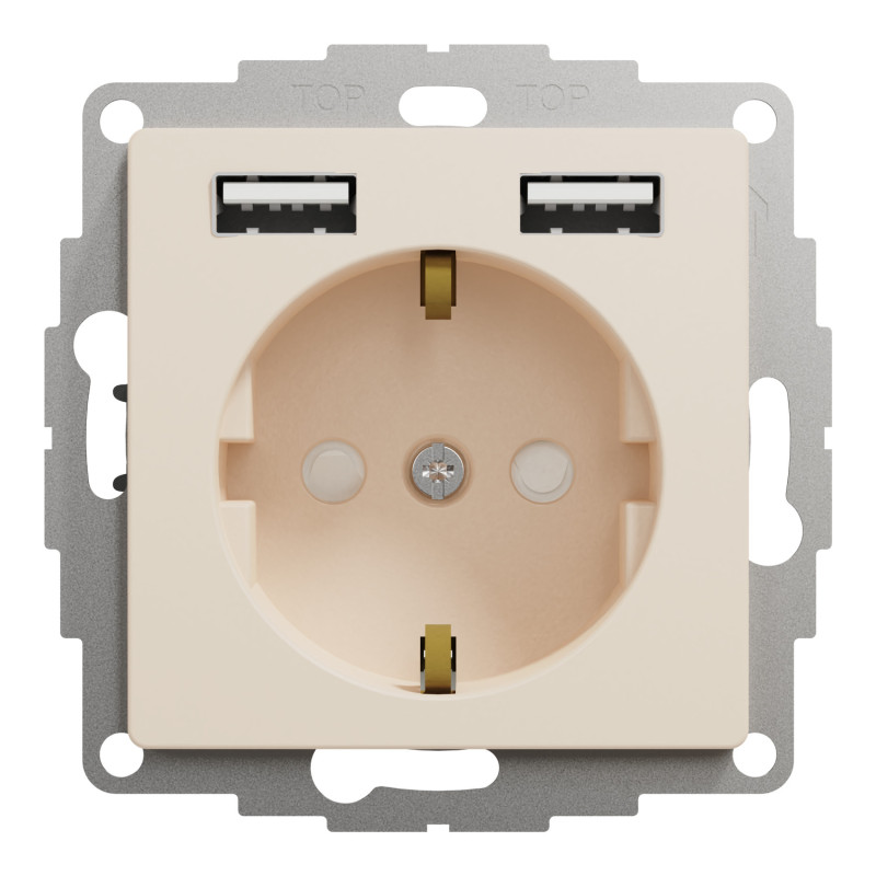 Розетка с заземлением + 2USB тип А бежевая [SDD112052] PC Sedna Design&Element Шнейдер Электрик