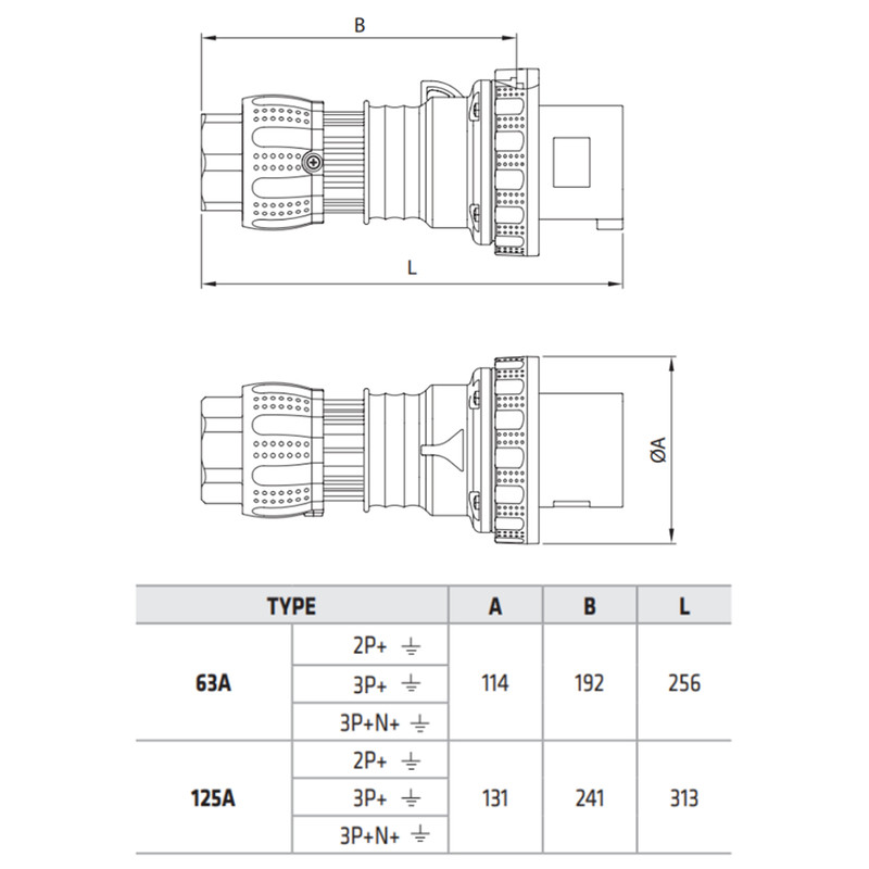 Силовая вилка 3P+E 63А 400В переносная IP67 красная [GW61052H] IEC 309 HP GEWISS