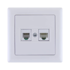 Розетка двойная компьютерная RJ45, телефонная RJ12 белый [EIB20-K01-01] УЕК BOLERO РТК02-00-0-ББ