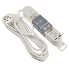 Сетевой фильтр-удлинитель 3 гнезда 5м с з/к USB+Type C с выключателем [ECO019001003] Ornat АСКО